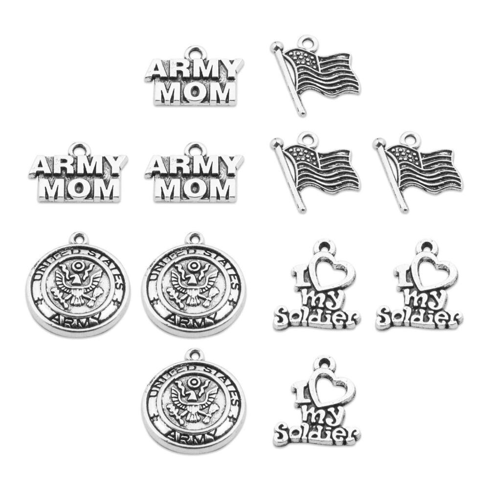 2919 12pcs Charms Collection US Military Pendant ARMY Logo/ARMY MOM/I love